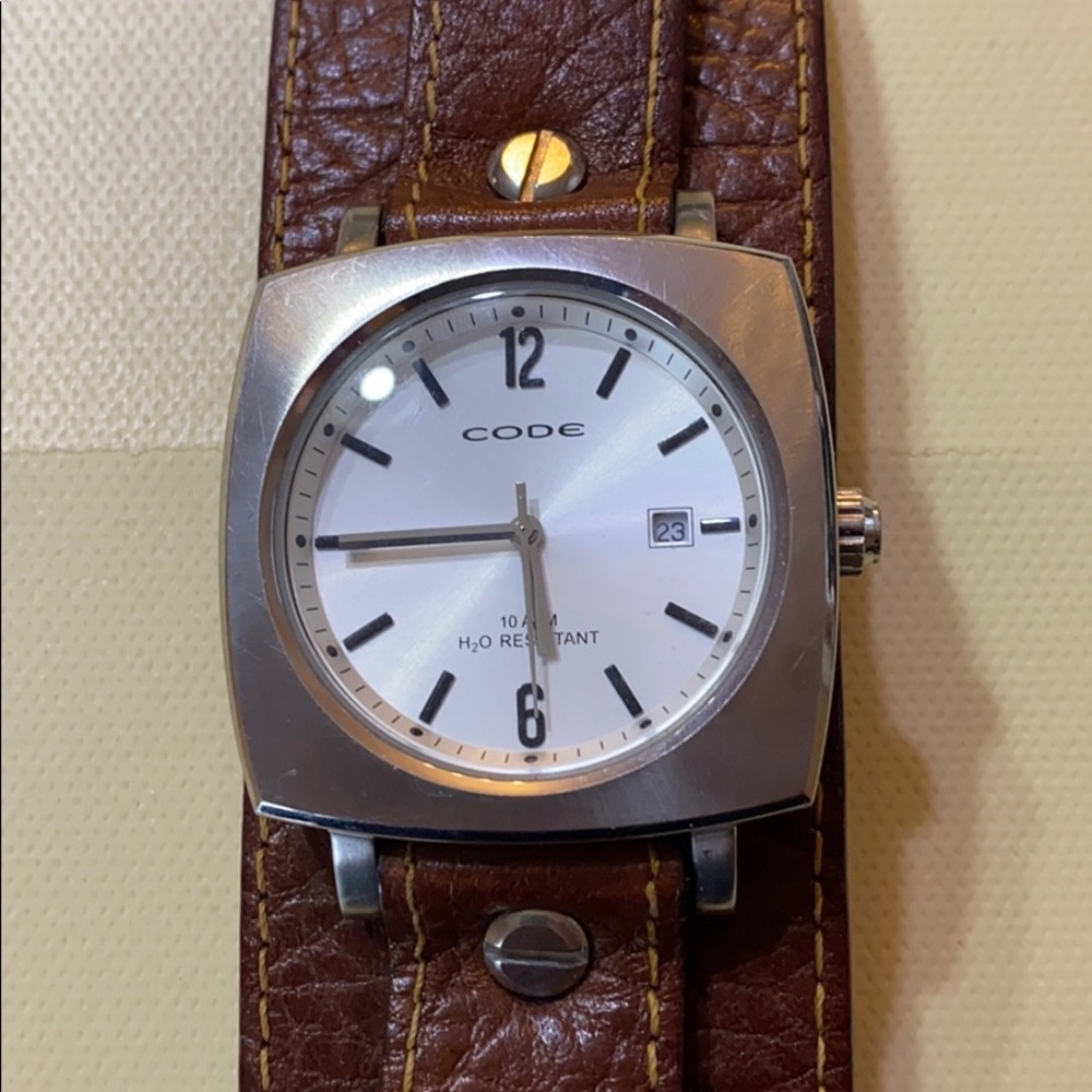 Code Men's Watch CD-1039 W/Leather Cuff Band Rare